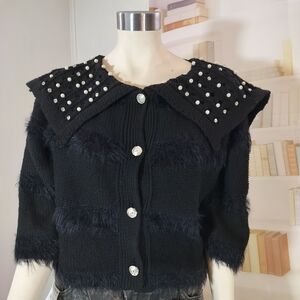 Cardigan Women's Black  with Pearls and Rhinestones